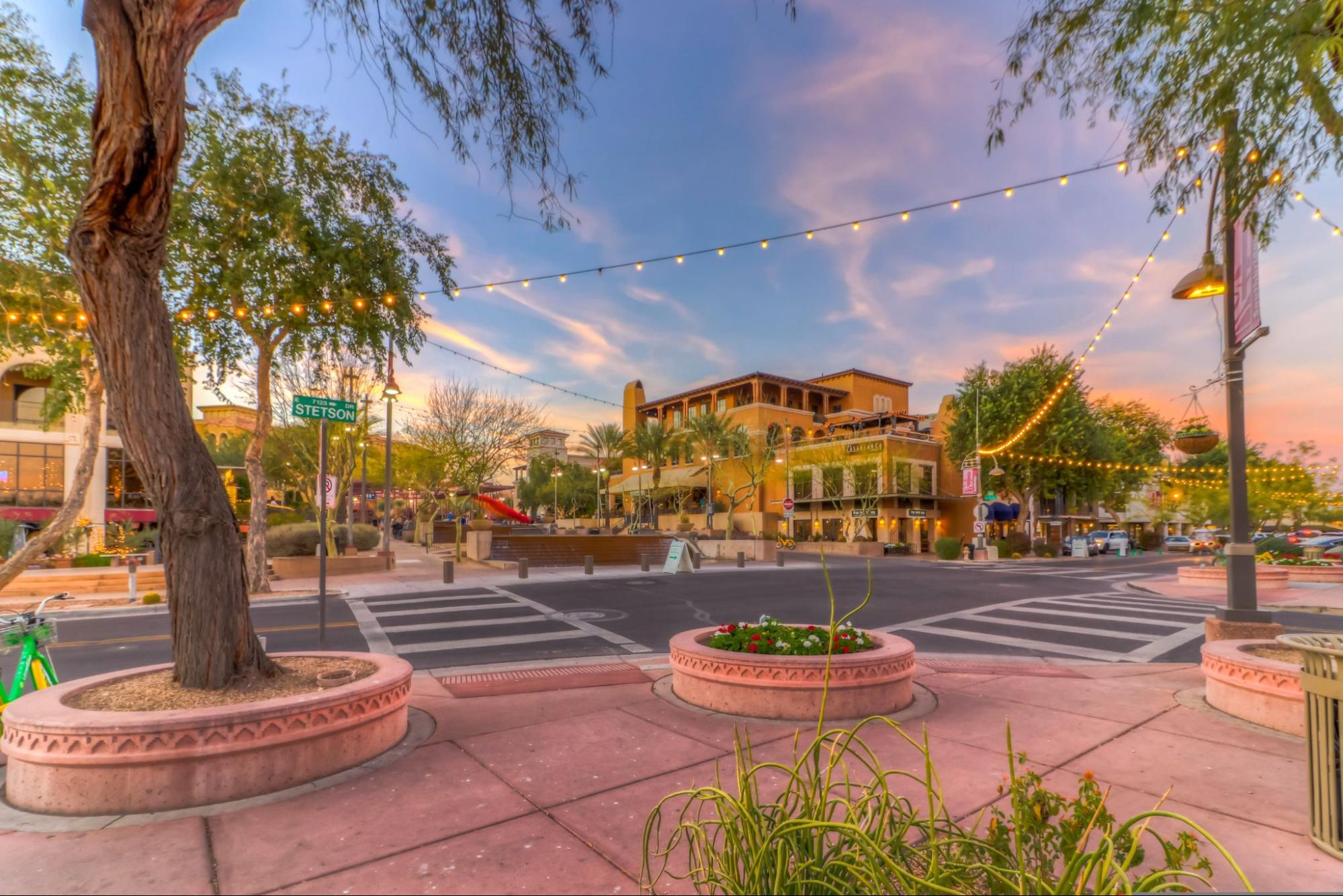 Sunset over Old Town Scottsdale, AZ where A&N Plumbing provides hydro jetting services.