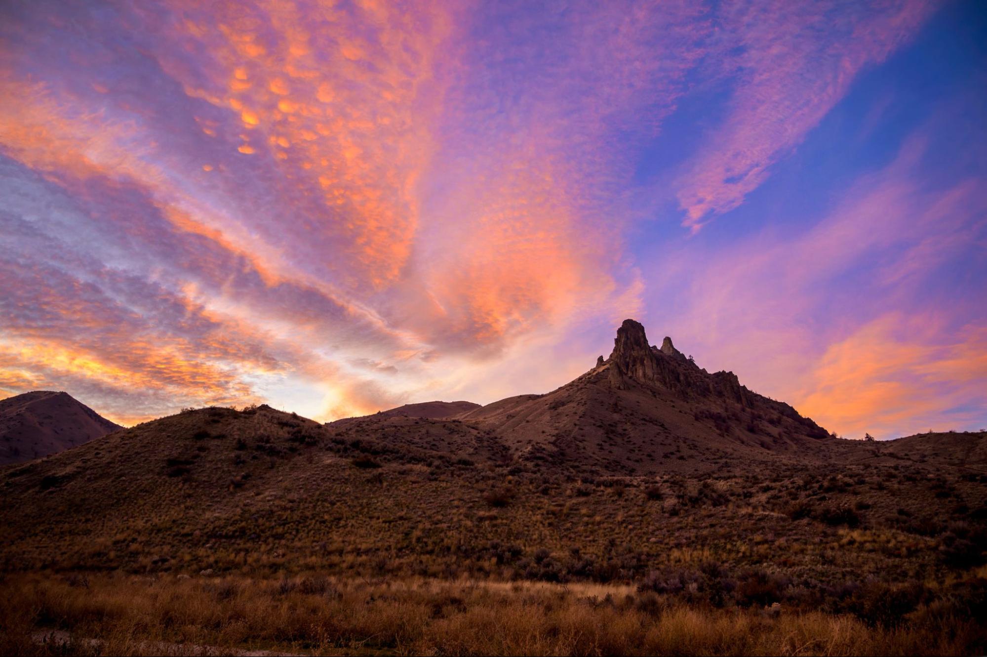 Sunset over the rocky foothills near Wenatchee, WA, where many homes rely on septic systems