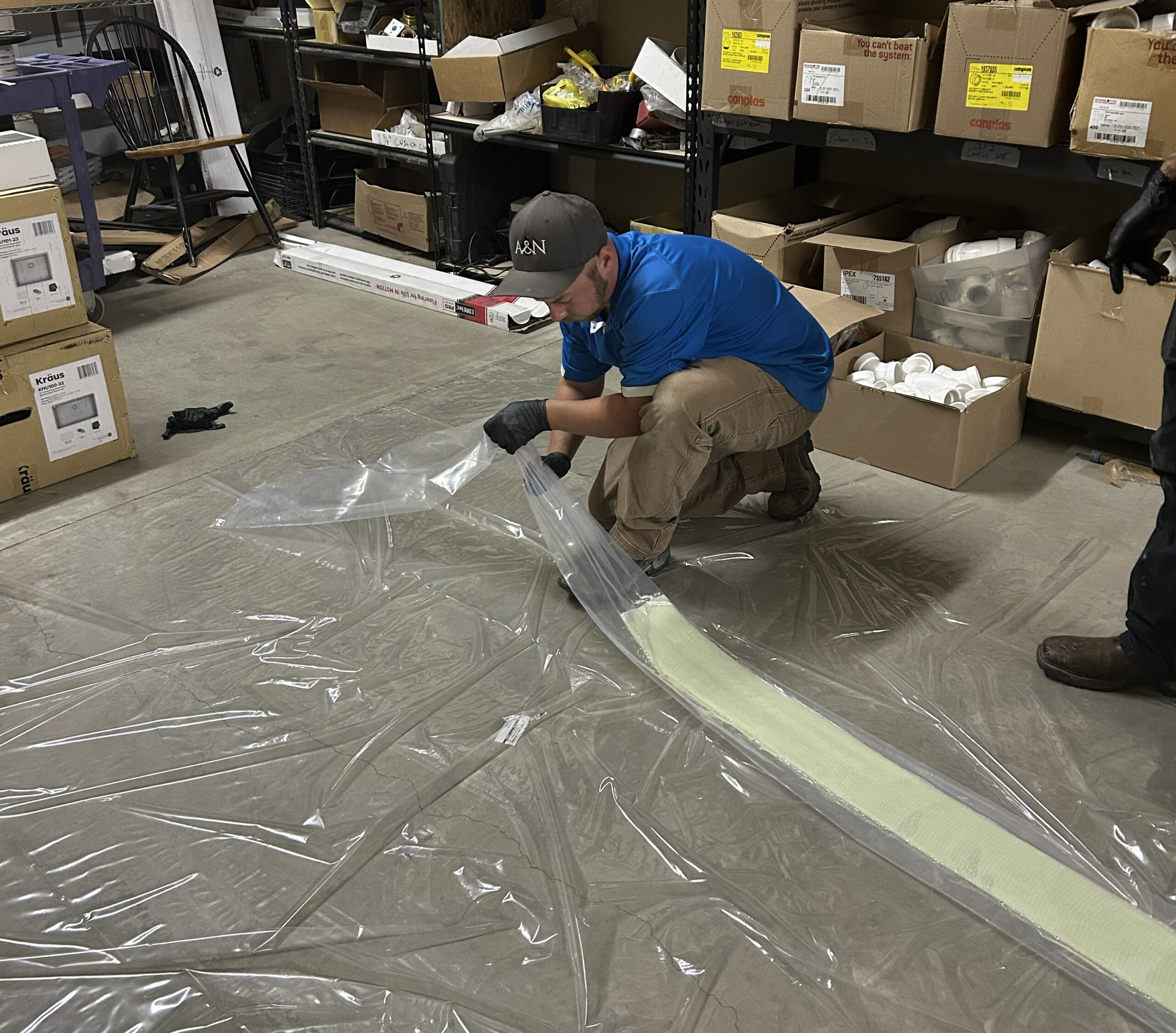 An A&N Plumbing technician prepares a CIPP liner for trenchless sewer lining in Wenatchee, WA.